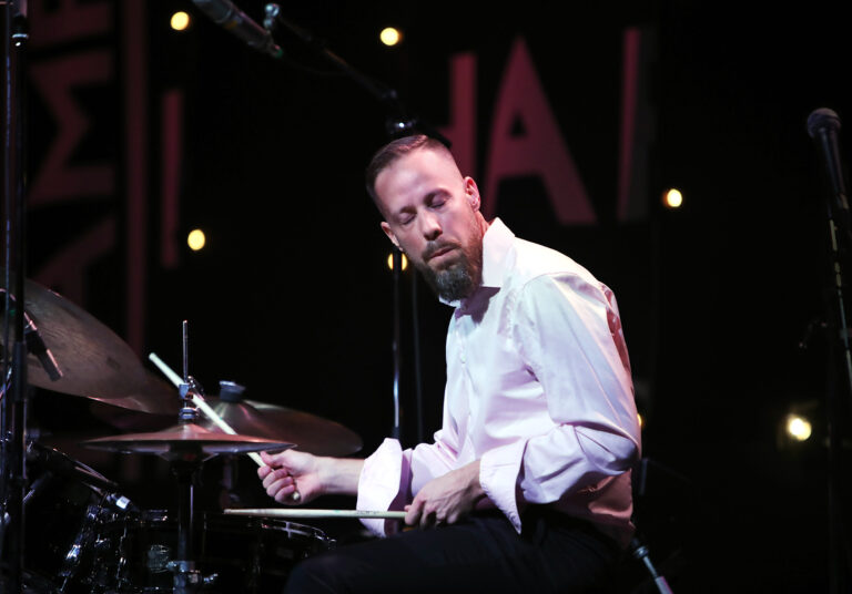 Jussi Lehtonen is playing the drums.
